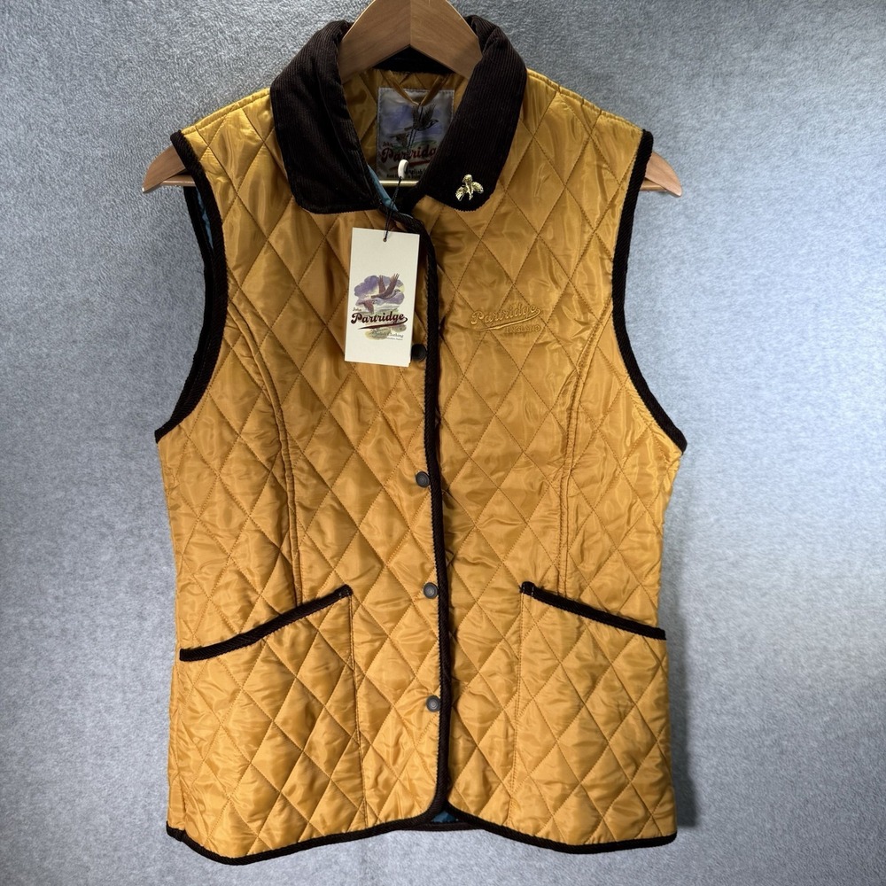 John Partridge Moorland Gilet Quilted Vest Women's‎ Large Sand Yellow Corduroy